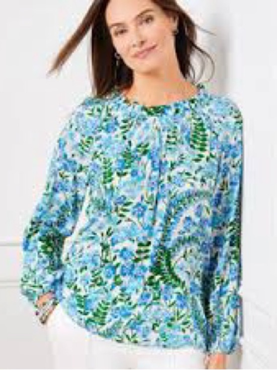 Talbots Tops - Talbots Blue & Green Floral Peasant Blouse Praire S